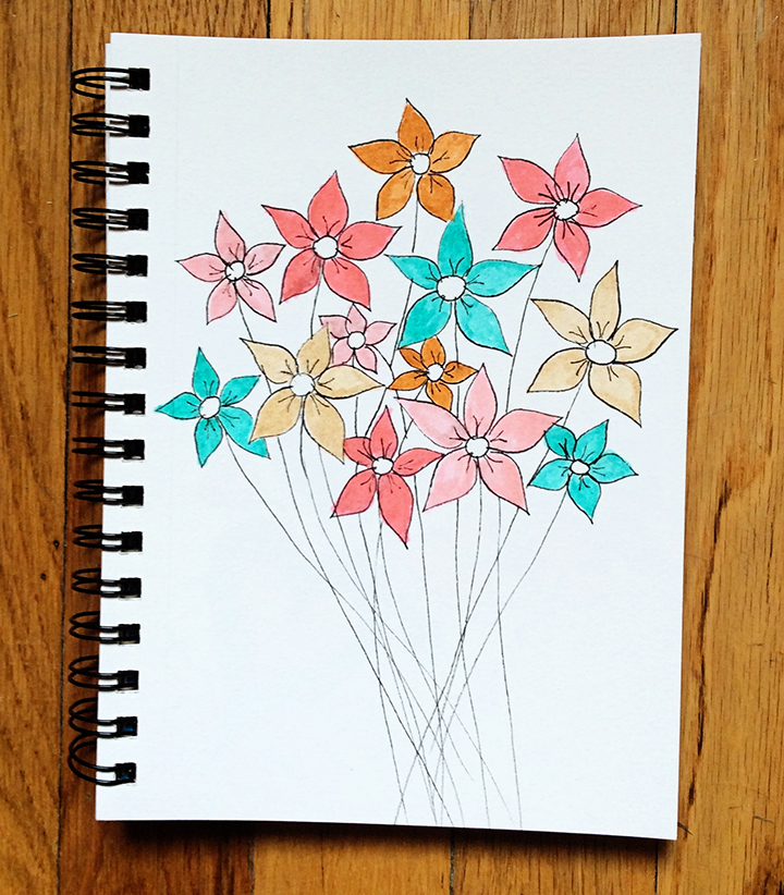 Hand drawn flowers with pen and markers