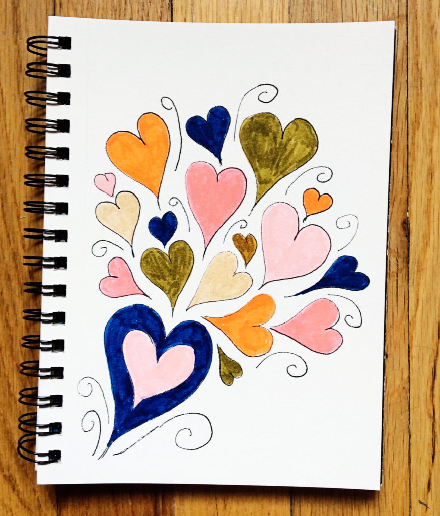 Hand drawn hearts with pen and markers