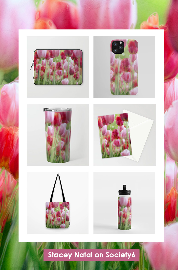 pink and red tulips on Society6 - Stacey Natal